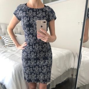 J. Crew Floral Print Navy Blue and White Dress